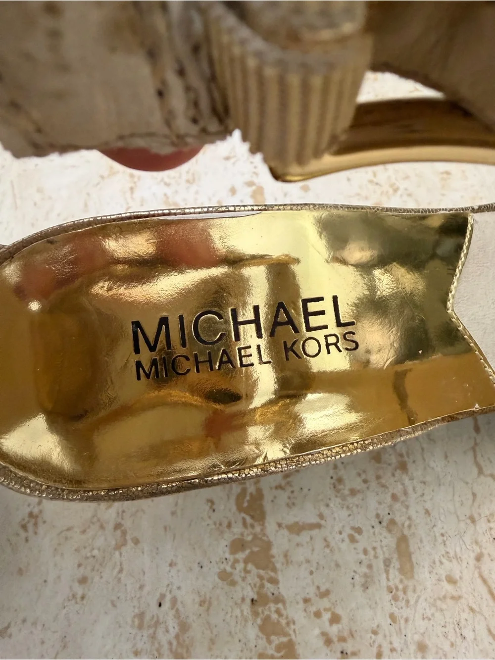 MICHAEL Michael Kors Gold Braided Ankle-Strap Mid-Heel Sandals